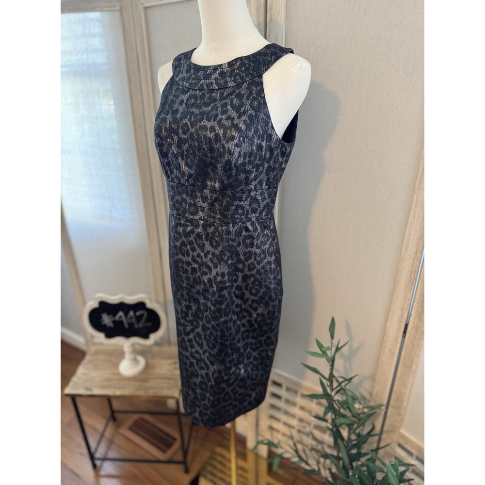 Kristin Davis Black Metallic Leopard Print Dress Size 6 - Picture 5 of 8